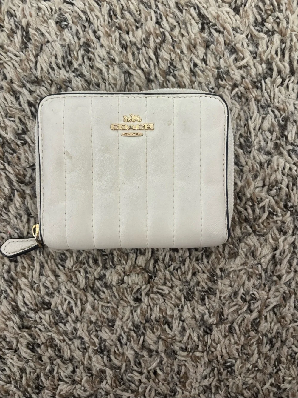 Coach Quilted Compact Zip Wallet in Cream with Gold Hardware